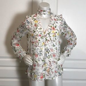 BELLE‎ VERE FLORAL LONG SLEEVE CHOKER BLOUSE